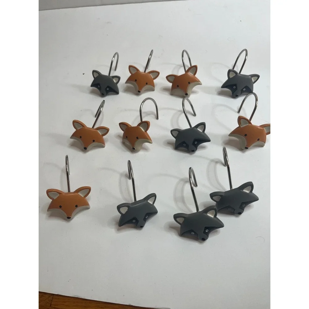 Fox Shower Curtain Hooks Decorative Bathroom Decor Set of 12